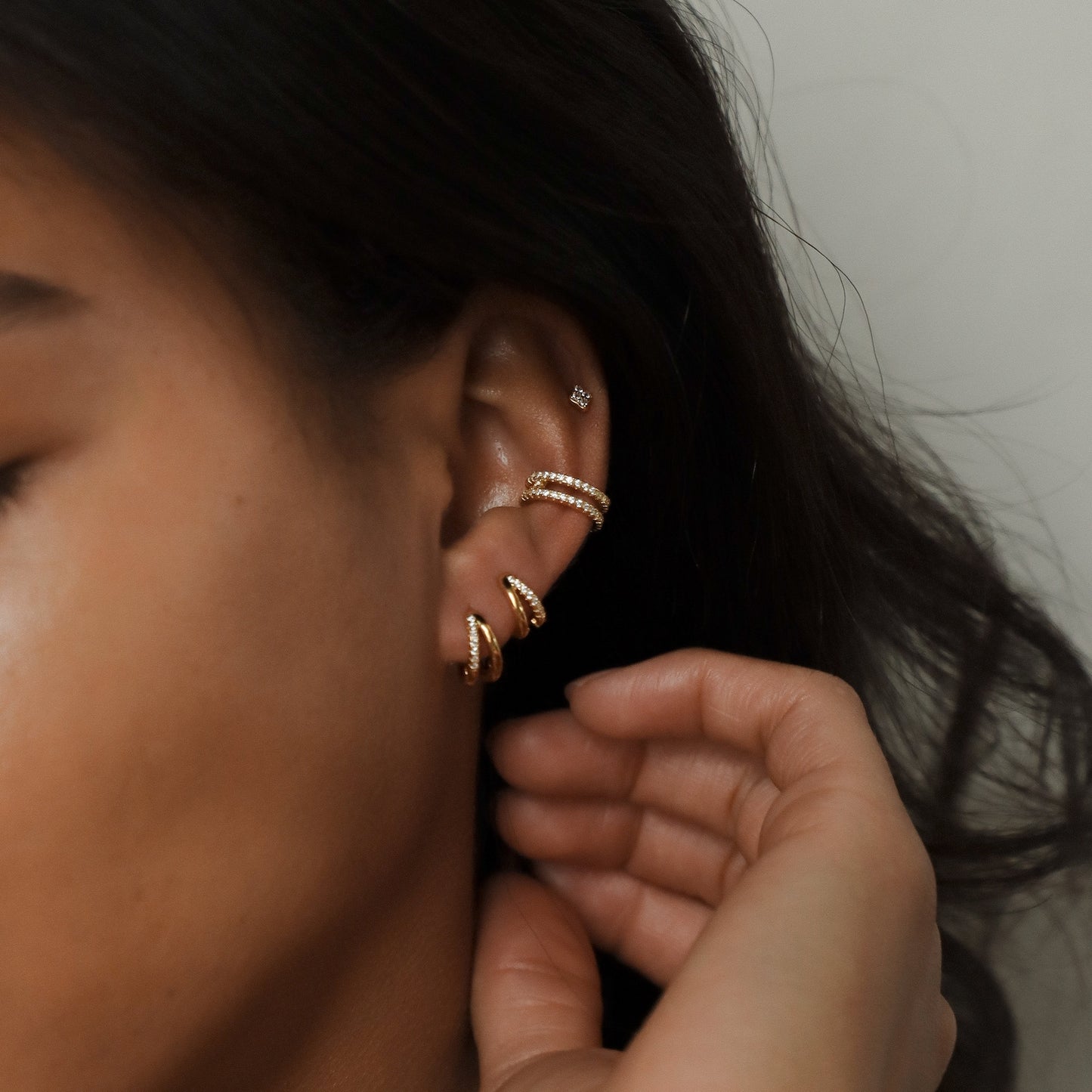 Double Hoop Huggie Earrings by Caitlyn Minimalist